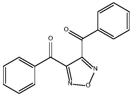 Chemical structure of 3,4-dibenzoyl-1,2,5-oxadiazole showing the central oxadiazole ring flanked by two benzoyl groups