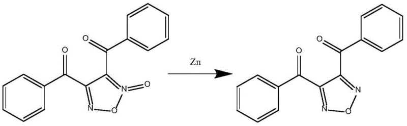 Conventional reduction reaction using Zinc powder showing the conversion of oxadiazole-N-oxide to the target product with zinc byproducts