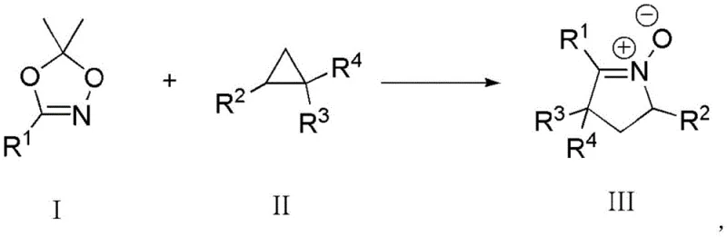 General reaction scheme showing Lewis acid promoted synthesis of 3,4-dihydro-1-pyrroline-N-oxide derivatives from dioxazole and cyclopropane