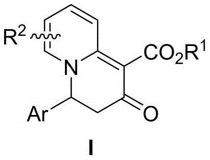 General structure of 3,4-dihydro-2H-quinolizin-2-one compounds showing variable substituents Ar, R1, and R2