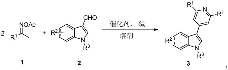 General reaction scheme for the synthesis of 3-(4-pyridine) indole compounds using oxime acetates and 3-formyl indoles