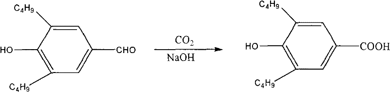 Reaction scheme showing the conversion of substituted phenol derivatives to 3,5-di-tert-butyl-4-hydroxy-benzoic acid