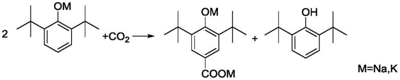 Stoichiometric limitations of conventional Kolbe-Schmitt reaction showing side product formation