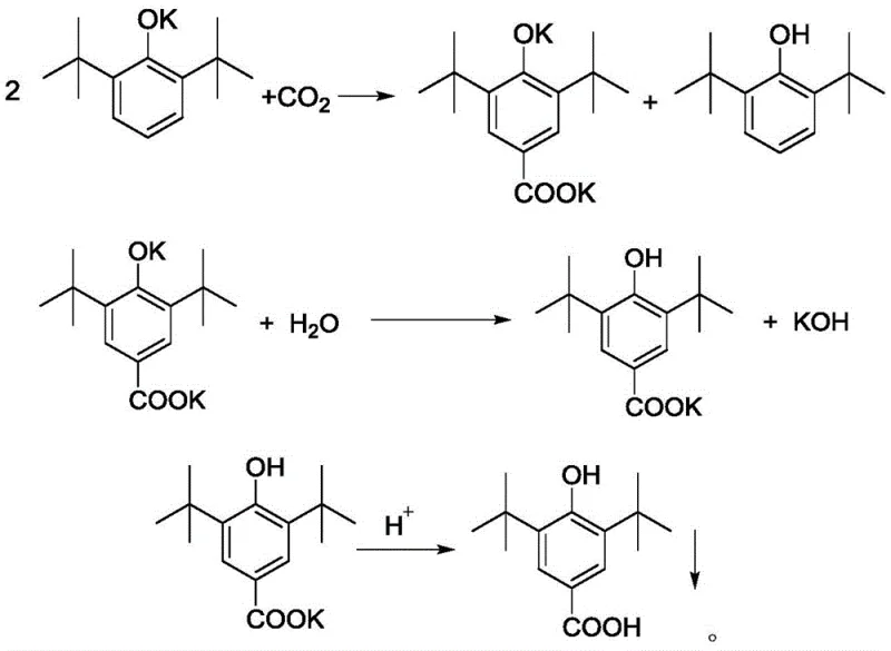 Complete reaction pathway from phenol to carboxylic acid via potassium salt intermediate