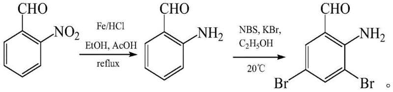 Reaction scheme of Von Danqi method showing bromination of o-aminobenzaldehyde