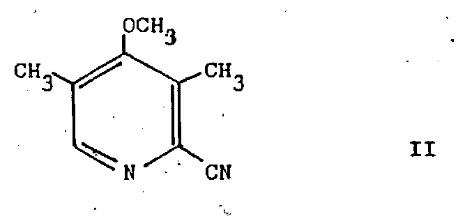 Chemical structure of 3,5-dimethyl-4-methoxy-2-cyanopyridine (Formula II) serving as the starting material