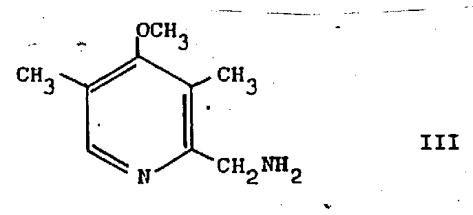 Chemical structure of 3,5-dimethyl-4-methoxy-2-aminomethyl pyridine (Formula III) as the key intermediate