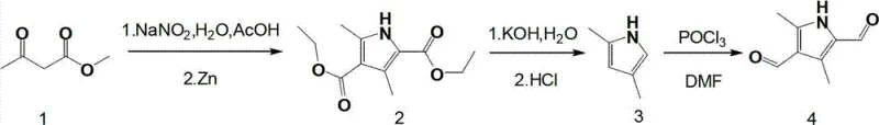 Overall synthetic route from methyl acetoacetate to 3,5-dimethyl-1H-pyrrole-2,4-dicarbaldehyde