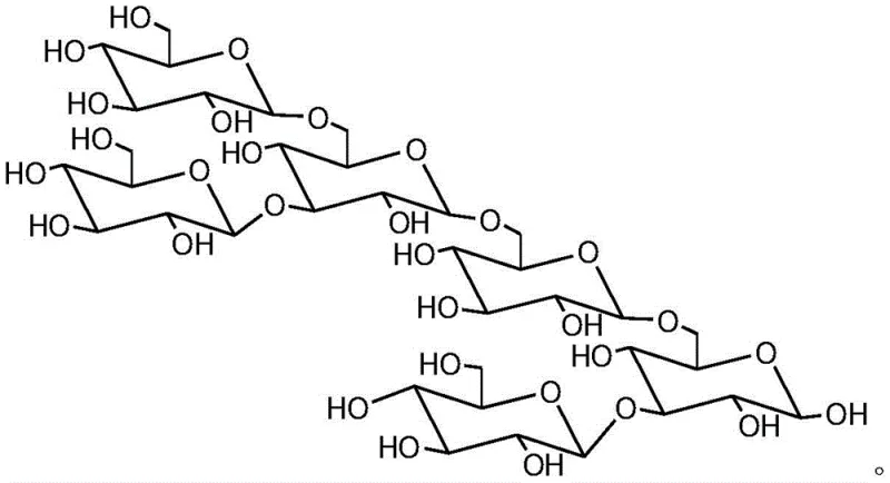 Chemical structure of the target 3,6-branched glucan hexaose showing the specific beta-1,6 and beta-1,3 linkages