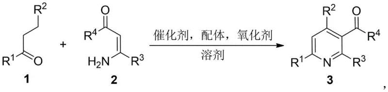 General reaction scheme for synthesizing 3-acyl pyridines from enaminones and saturated ketones using copper catalysis