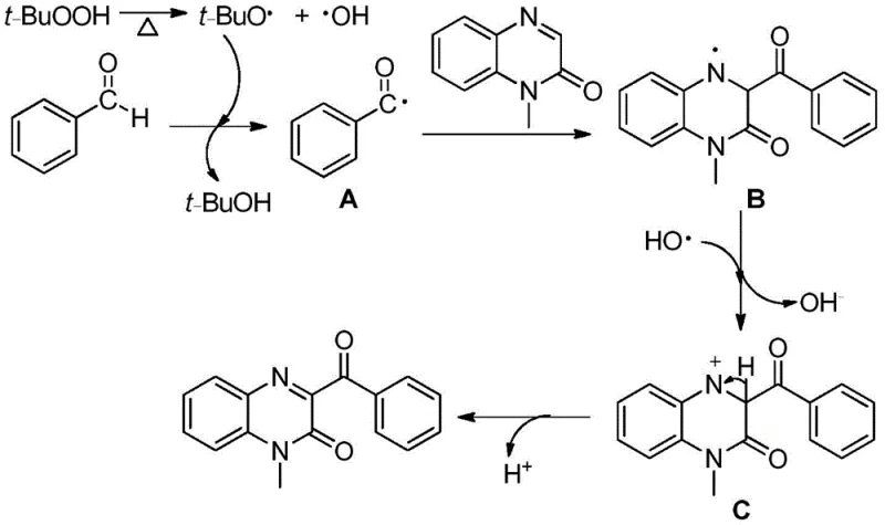 Proposed radical reaction mechanism for the formation of 3-acylquinoxalinone