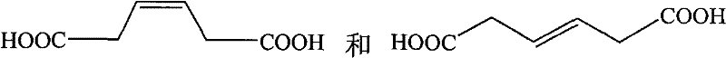 Chemical structures of Z-3-hexenedioic acid and E-3-hexenedioic acid isomers produced
