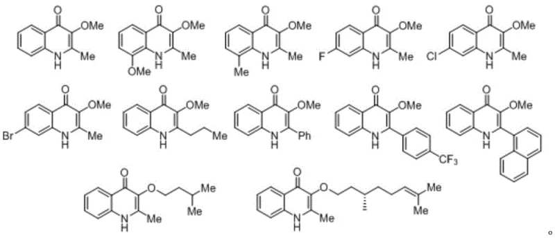 Structural diversity of synthesized 3-alkoxy-4-quinolinone derivatives demonstrating broad substrate scope