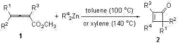 General reaction scheme showing 2,3-allenoate ester reacting with dialkylzinc to form 3-alkyl four-membered cycloenone