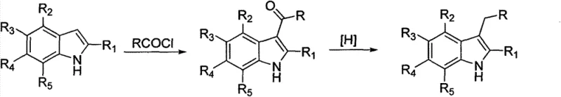 General reaction scheme showing Friedel-Crafts acylation followed by reduction to form 3-alkyl indole