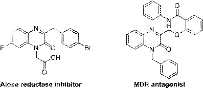 Biological activity examples of quinoxalinone derivatives including Alose reductase inhibitors and MDR antagonists