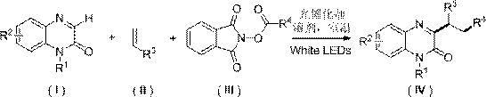 General reaction scheme for photocatalytic synthesis of 3-alkylquinoxalinone derivatives using visible light