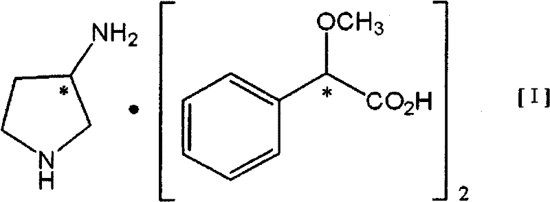 Chemical structure of the optically active 3-aminopyrrolidine and 2-methoxyphenylacetic acid salt
