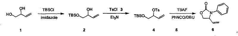 Specific synthetic pathway using TBSCl and TsCl to form the oxazolinone derivative demonstrating high regioselectivity