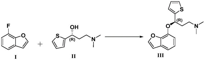 Specific example reaction scheme converting compound I and II to compound III
