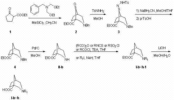 Comprehensive synthetic route showing the transformation from starting material 1 to diverse 1,3-disubstituted derivatives via intermediates 2, 3, and 4
