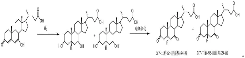 Prior art chemical synthesis route showing harsh oxidation steps