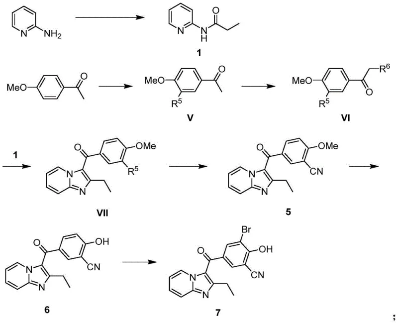Complete synthetic Route 1 showing the transformation from starting materials to the final brominated product