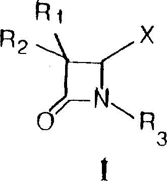 General structure of 3-bromo-and 3,3-dibromo-4-oxo-1-azetidine derivatives showing variable R groups