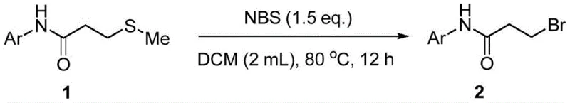 General reaction scheme showing the conversion of 3-methylthio-N-arylpropionamide to 3-bromo-N-arylpropionamide using NBS