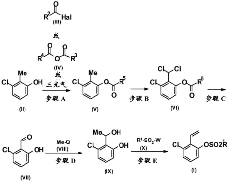 Overall reaction scheme showing the multi-step synthesis from 2-methyl-3-chlorophenol to the final sulfonate product