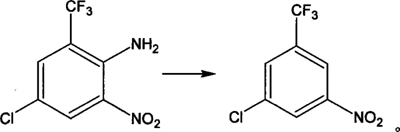 Deamination reaction removing the amino group to form the nitro-benzene derivative