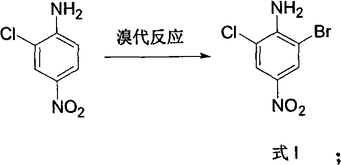 Chemical reaction scheme showing the bromination of 2-chloro-4-nitroaniline to form 2-chloro-4-nitro-6-bromoaniline