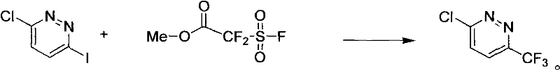 Reaction scheme showing one-step trifluoromethylation of 3-chloro-6-iodopyridazine to 3-chloro-6-trifluoromethylpyridazine