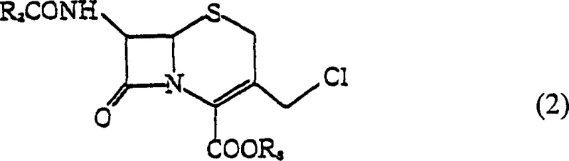 General chemical structure of 3-chloromethyl-3-cephem derivative crystals represented by formula (2)