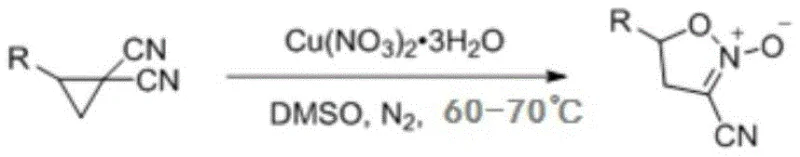 Reaction mechanism showing rearrangement of 1,1-dicyanocyclopropane to isoxazoline