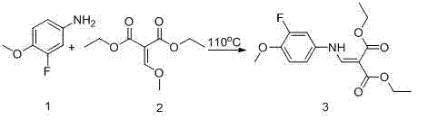Condensation reaction of aniline derivative and activated methylene compound to form enamine intermediate