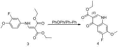 Thermal cyclization of enamine intermediate to form quinoline core structure