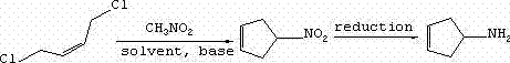 Complete synthetic route from dichlorobutene to 3-cyclopentamine via nitro-intermediate