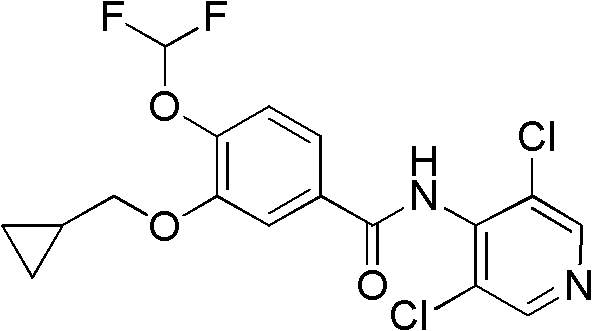 Chemical structure of Roflumilast indicating the position of the key benzoic acid intermediate