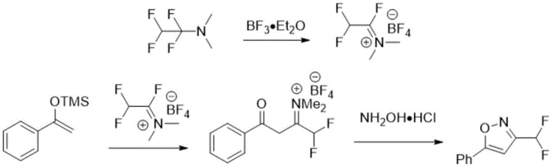 Prior art synthesis method by Schmitt and Leroux involving silyl enol ethers
