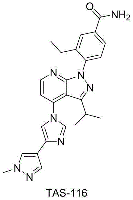 Chemical structure of TAS-116, the target pharmaceutical utilizing 3-ethyl-4-fluorobenzonitrile as a key intermediate