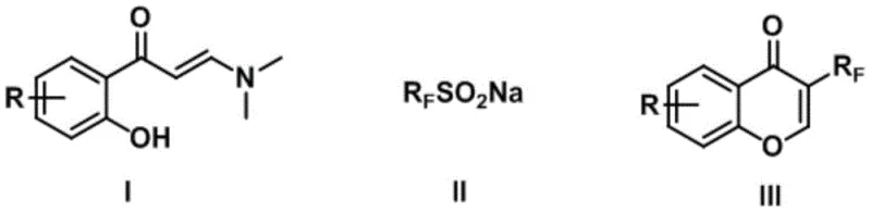 General reaction scheme showing the synthesis of 3-fluoroalkyl chromone derivatives from enaminones and sodium fluoroalkyl sulfinates via photocatalysis or electrochemistry