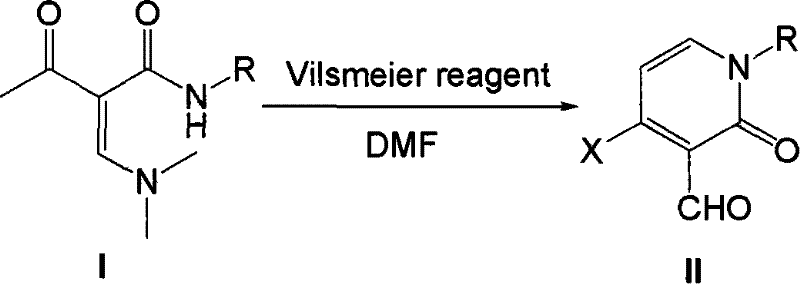 General reaction scheme showing conversion of enaminone to 3-formyl-4-halopyridin-2-one