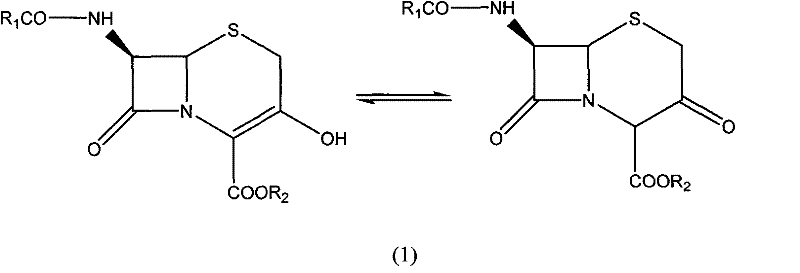 Tautomeric equilibrium of 3-hydroxy-cepham compound showing enol and keto forms