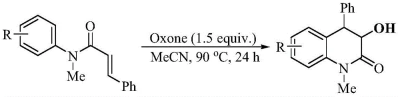 General reaction scheme showing Oxone mediated cyclization of acrylamides to dihydroquinolinones