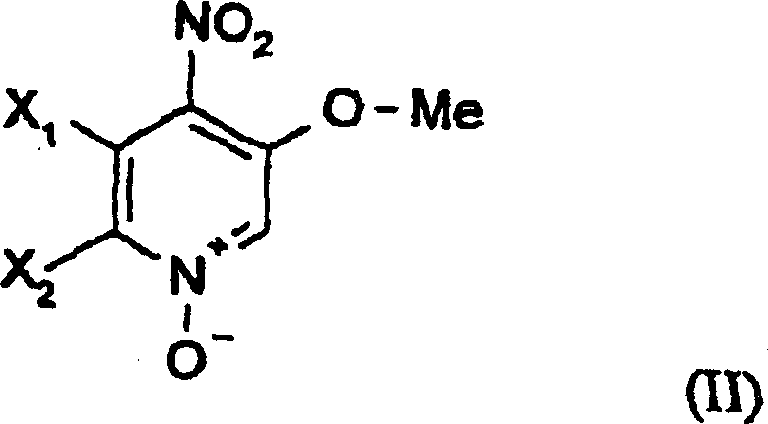 Pyridine N-oxide precursor Formula II showing nitro and methoxy substituents