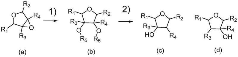 General reaction scheme showing ring-opening and hydrogenolysis of epoxytetrahydrofuran derivatives