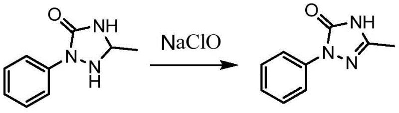 Conventional synthetic route using sodium hypochlorite (NaClO) showing hazardous chlorine usage and wastewater issues