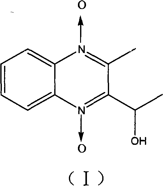 Chemical structure of 3-methyl-2-ethanolylquinoxaline-1,4-dioxide metabolite