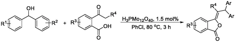 General reaction scheme for synthesizing 3-methylenebenzofuran-1(3H)-ones using POMs catalyst